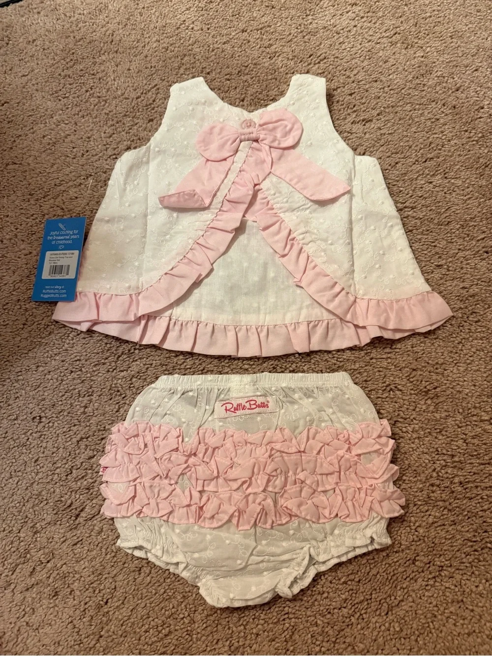 Ruffle Butts White Eyelet Tank & Pink Ruffle Bloomers Set